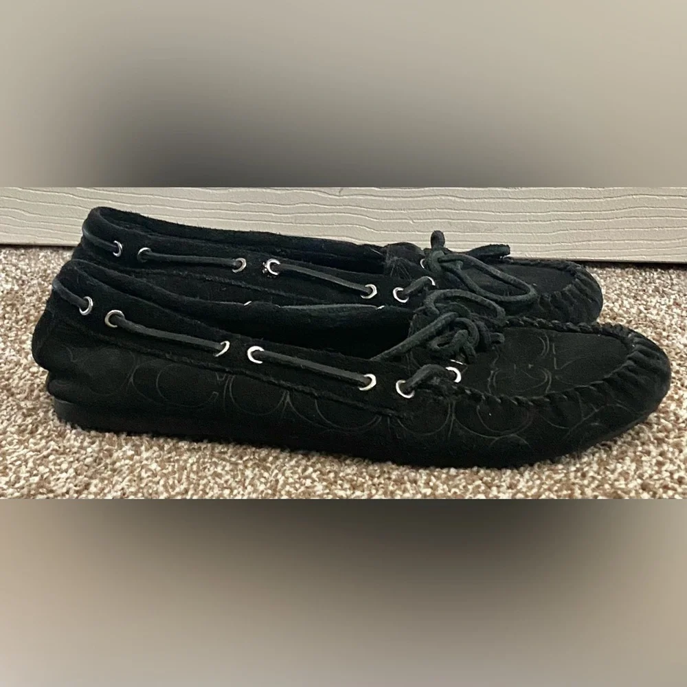 Coach Women's Antonia Loafers Shearling Suede Black Moccasins Shoes US Size 6.5B